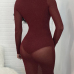  Sexy U Neck See-Through Wine Red Polyester Knee Length Dress