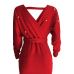  Sexy V Neck Backless Pearl Decoration Red Polyester Mini Bodycon Dress(With Belt)