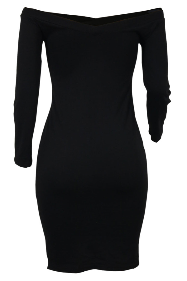  Sexy V Neck Cap Sleeves Striped Black Polyester  Knee Length Dress