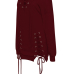  Sexy V Neck Eyelets Design Lace-up Wine Red Polyester Mini Dress