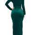  Sexy V Neck High Side Slit Green Velvet Sheath Ankle Length Dress