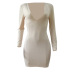  Sexy V Neck Hollow-out Beige Polyester Sheath Mini Dress