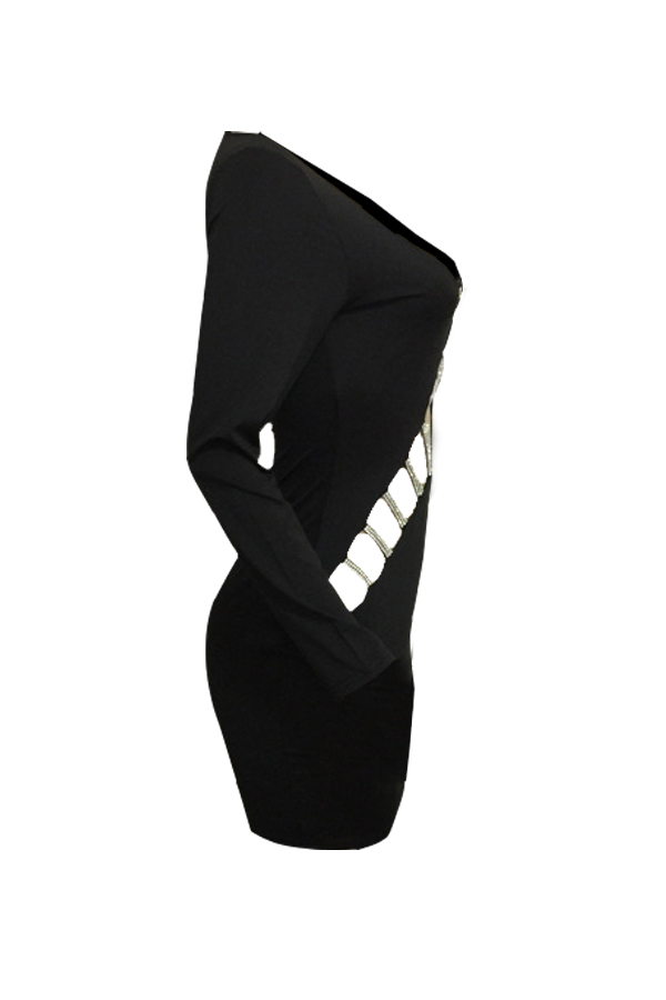  Sexy V Neck Hollow-out Black Milk Fiber Sheath Mini Dress