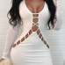  Sexy V Neck Hollow-out White Milk Fiber Sheath Mini Dress