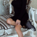  Sexy V Neck Lace-up Black Polyester Knee Length Dress