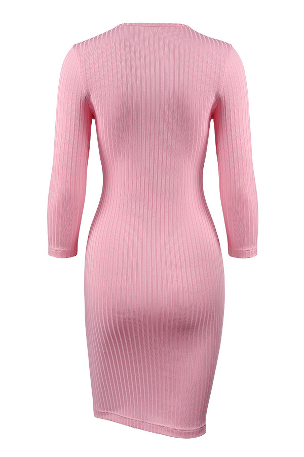  Sexy V Neck Lace-up Pink Polyester Knee Length Dress