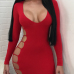  Sexy V Neck Long Sleeves Hollow-out Red Polyester Sheath Mini Dress