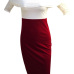  Stylish Falbala Design Wine Red Cotton Blend Sheath Mid Calf Dress