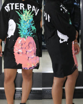 Stylish Hooded Collar Printed Black Polyester Knee Length Dress