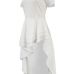  Stylish Mandarin Collar Asymmetrical Falbala Design White Polyester Mid Calf Dress
