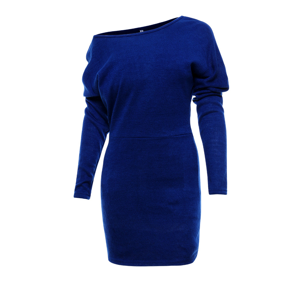  Trendy Dew Shoulder Blue Polyester Sheath Mini Dress