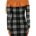  Trendy Dew Shoulder Grid Polyester Sheath Knee Length Dress