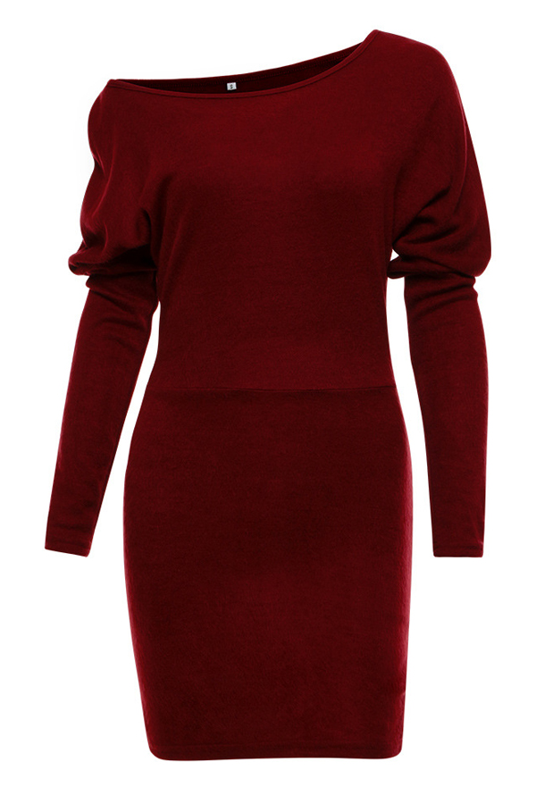  Trendy Dew Shoulder Wine Red Polyester Sheath Mini Dress