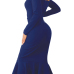  Trendy Falbala Design Royalblue Polyester Sheath Mid Calf Dress