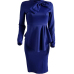  Trendy Round Neck Drape Collage Design Blue Polyester Sheath Mid Calf Dress