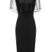  Trendy Round Neck Gauze Patchwork  Black Healthy Fabric Mid Calf Dress