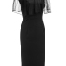  Trendy Round Neck Gauze Patchwork  Black Healthy Fabric Mid Calf Dress