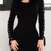  Trendy Round Neck Lace-up Hollow-out Black Cotton Sheath Mini Dress