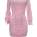  Trendy Round Neck Lace-up Pink Polyester Sheath Mini Dress