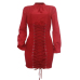  Trendy Round Neck Lace-up Wine Red Polyester Sheath Mini Dress
