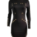  Trendy Round Neck Long Sleeves Hollow-out Black Healthy Fabric Sheath Mini Dress