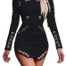  Trendy Round Neck Long Sleeves Hollow-out Black Healthy Fabric Sheath Mini Dress