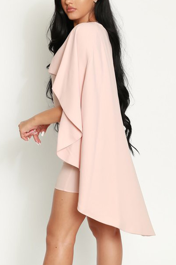  Trendy Round Neck Polyester Cloak Design Pink Polyester Sheath Mini Dress