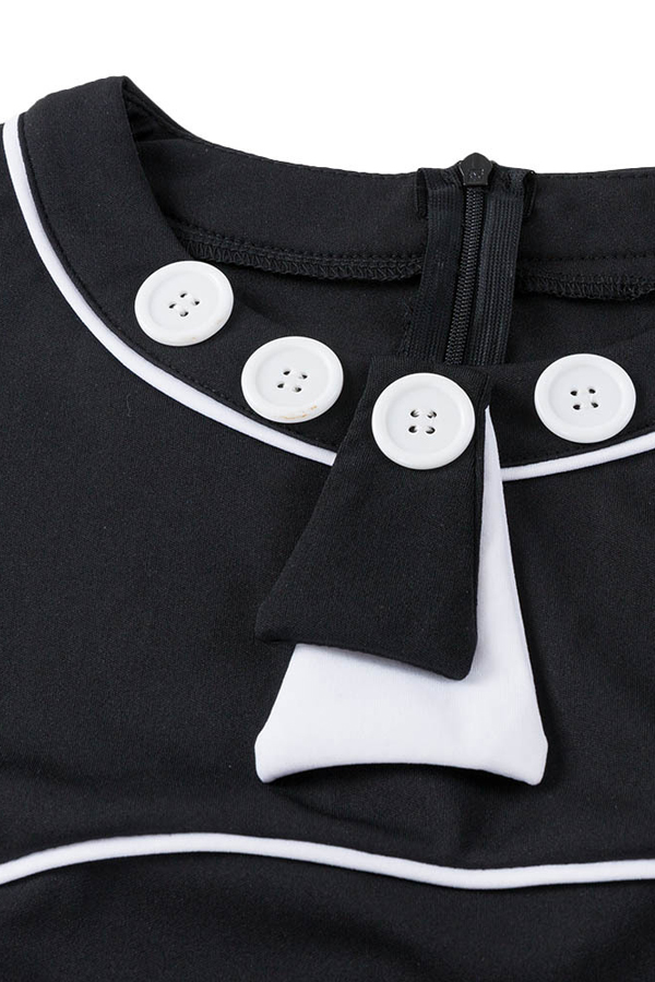  Trendy Round Neck Zipper Design Black Healthy Fabric Sheath Knee Length Dress
