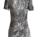  Trendy V Neck Lace-up Hollow-out Grey Velvet Sheath Mini Dress