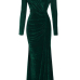  Trendy V Neck Velvet Fold Design Green Velvet Mermaid Ankle Length Dress