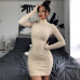 2019 Solid color dress with long sleeves high collar dress  #95132