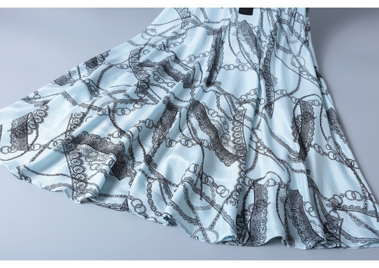 2019 short sleeve lace-up v-neck printed silk dress MIDI skirt womenswear temperament fashion big skirt woman #95053