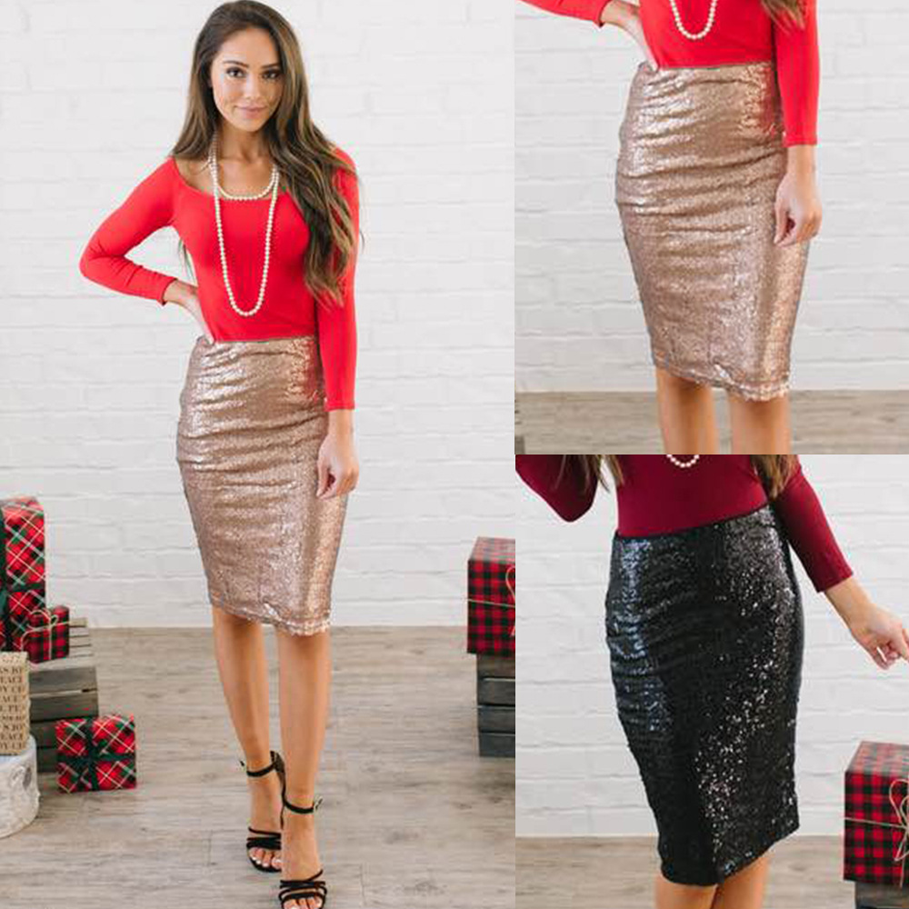 Best selling sexy European and American sequins Slim with lining bag hip skirt #94960