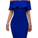 Bohemian Style Bateau Neck Short Sleeves Navy Blue Healthy Fabric Sheath Knee Length Dress