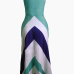 Bohemian V Neck Sleeveless Striped Printed Blue Polyester Ankle Length Dress