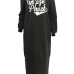 Casual Hooded Collar Letters Printed Black Polyester Mid Calf Dress