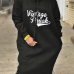 Casual Hooded Collar Letters Printed Black Polyester Mid Calf Dress