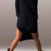 Casual Long Sleeves Side Split Asymmetrical Black Polyester Hooded Dress