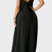 Casual V Neck Asymmetrical Black Blending Floor Length Dress
