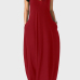 Casual V Neck Asymmetrical Wine Red Blending Floor Length Dress