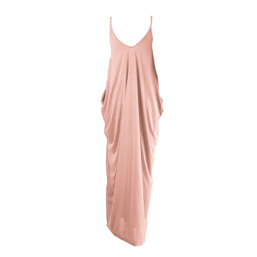 Casual V Neck Pink Blending Floor Length Dress