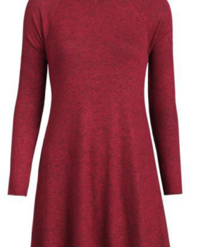 Cheap Fashion O Neck Long Sleeves Red Cotton Blend A Line Mini Dress