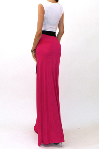 Cheap Fashion Tank Sleeveless Patchwork Rose Blending Ankle Length Dress