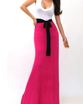 Cheap Fashion Tank Sleeveless Patchwork Rose Blending Ankle Length Dress