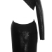 Cheap Sexy O Neck One Shoulder Long Sleeve Back Hollow-out Cobra Black PU Sheath Mini Bodycon Dress