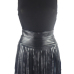 Cheap Sexy Turtleneck Tank Sleeveless Black Two-piece Mini Skirt Set(Top+Tassel PU Skirt)