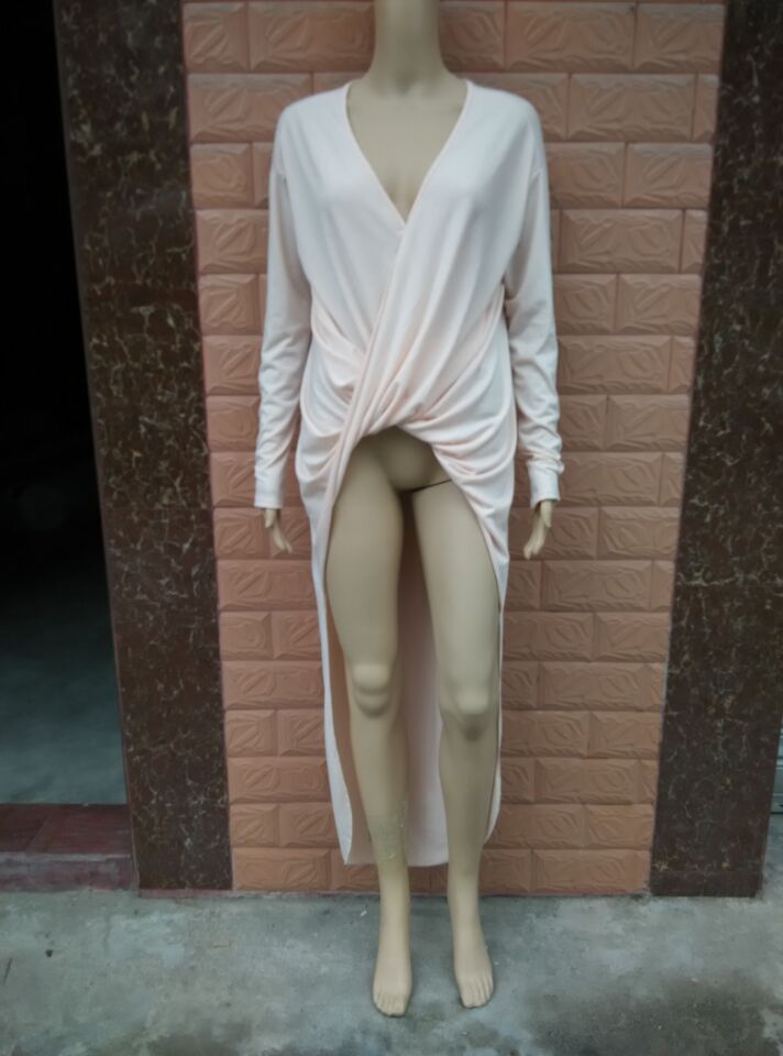 Cheap Sexy V Neck Long Sleeves Kahki Polyester A Line Mini Dress