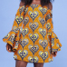 Ethnic Style Dew Shoulder Printed Polyester Mini Dress