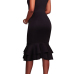 Euramerican Round Neck Falbala Design Black Polyester Sheath Mid Calf Dress