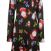 Euramerican Round Neck Long Sleeves Christmas Theme Printed Black Polyester Knee Length Dress